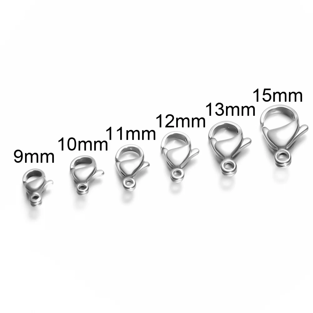 50Pcs/lot 9-15mm Stainless Steel Hooks Lobster Clasps Necklaces Beads Connectors Space Accessories for DIY Jewelry Making