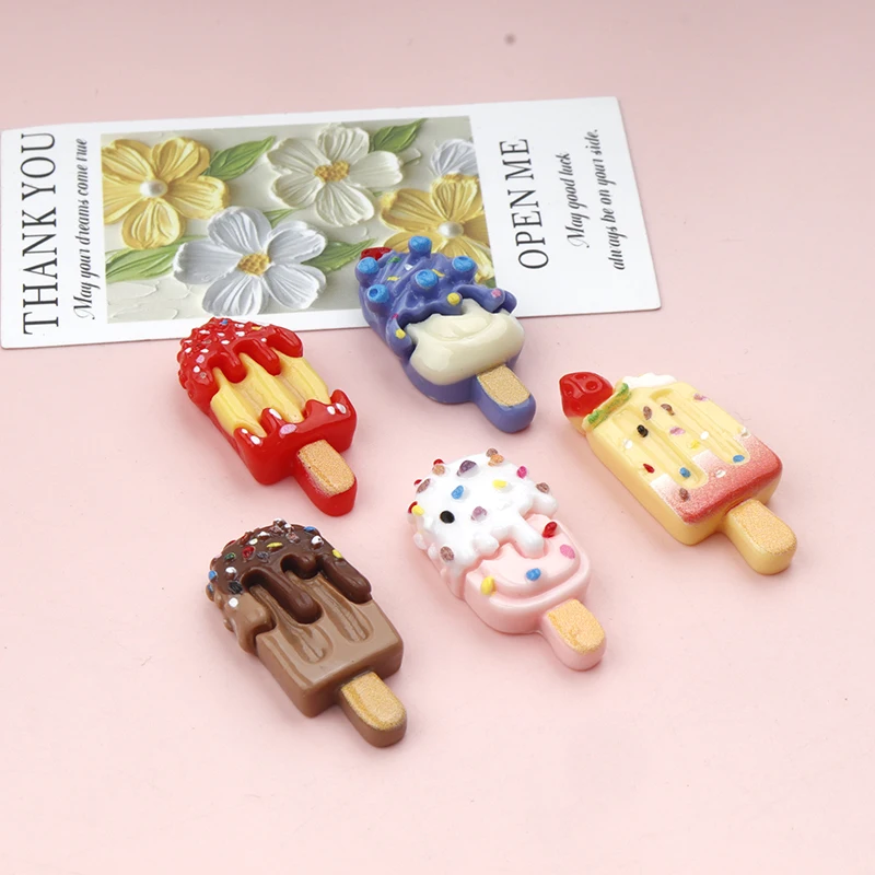 10/100PCS Kawaii Strawberry Ice Cream Popsicle Resin Cabochons Flatback Decor Charms DIY Handmade Craft Supplies Accessory