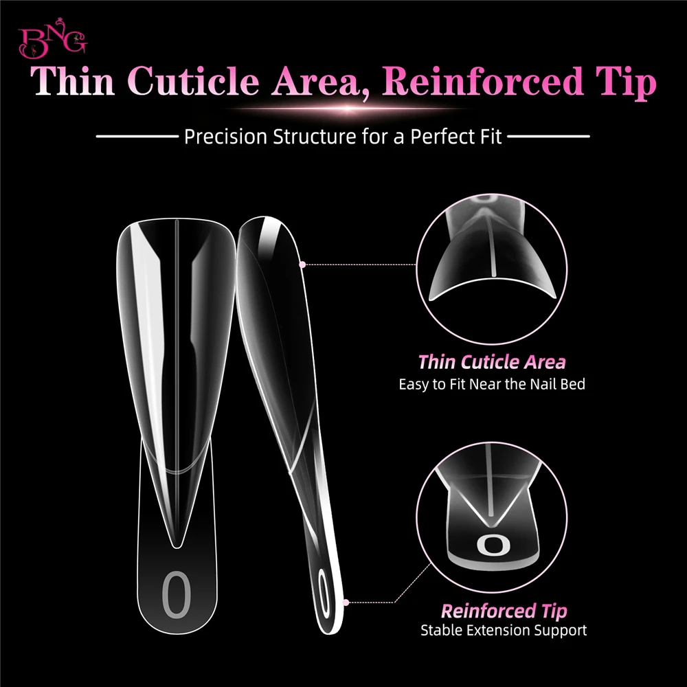 BNG 150PCS Nail Dual Forms 15 Sizes Stiletto Nail Extension Molds Clear Nail Upper Forms for Poly Builder Gel Manicure Tools