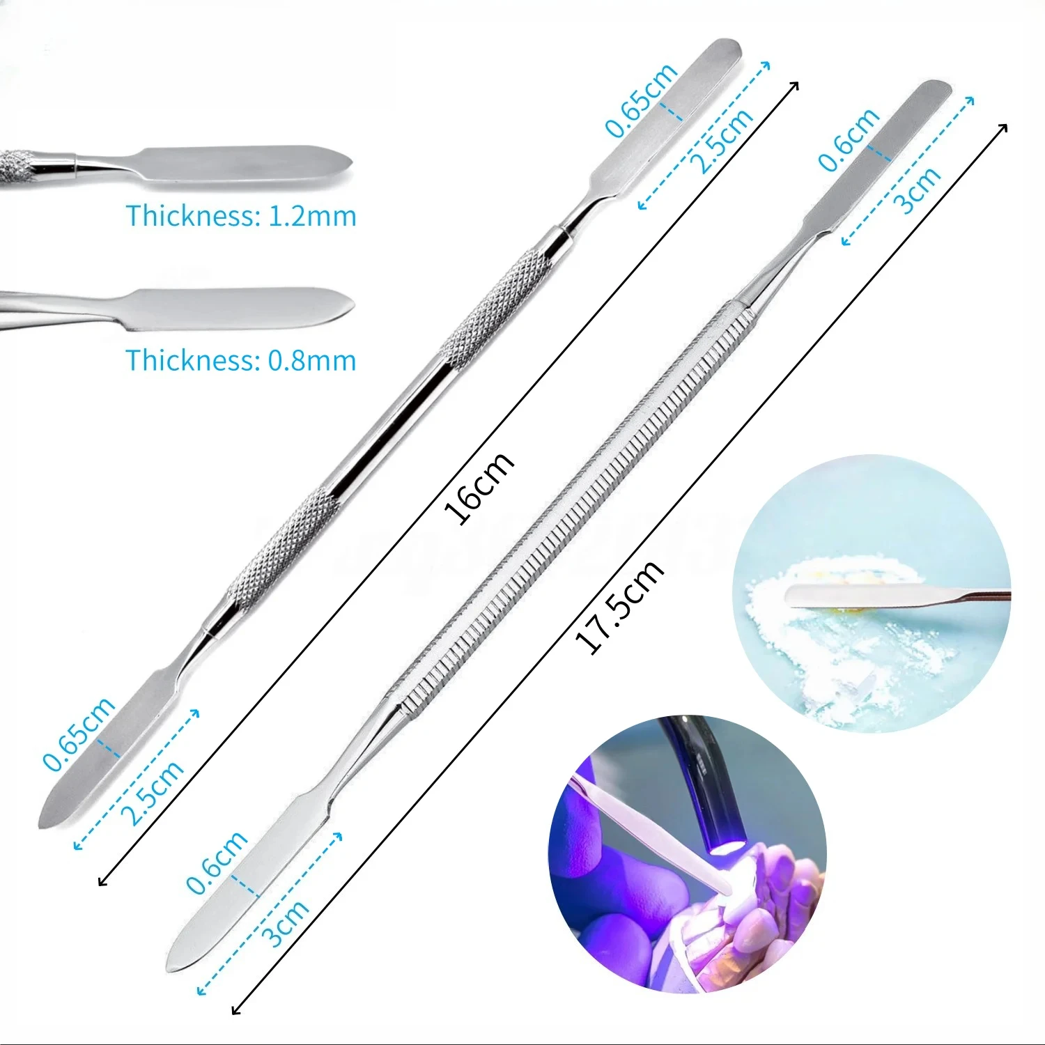 Spatule à ciment dentaire en acier inoxydable, spatule de mélange double extrémité, outil de mélange pour nail art, maquillage, fond de teint, fard à paupières, outils de coloration