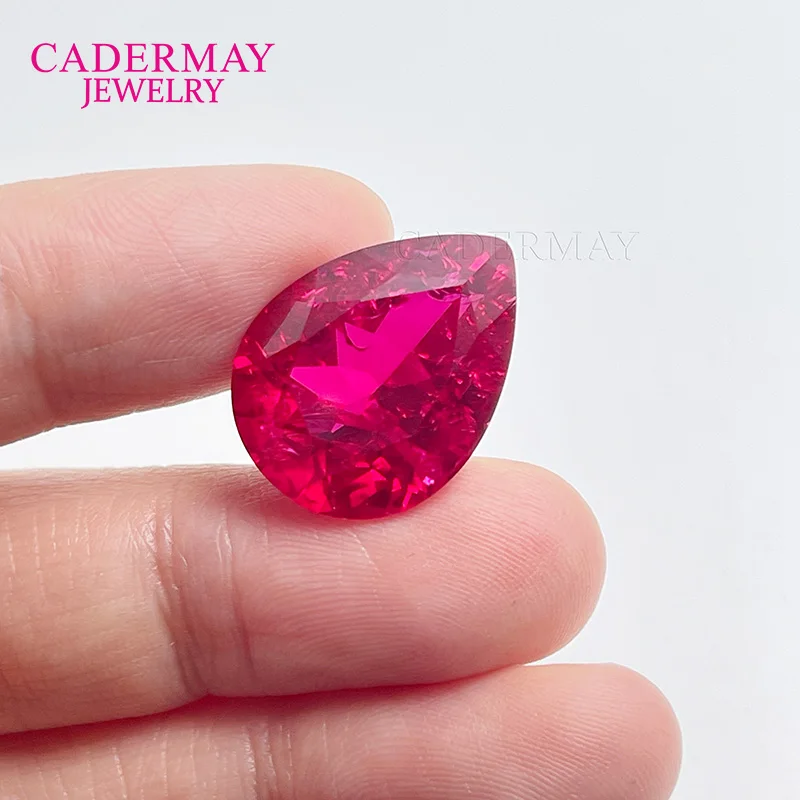 Cadermay Gemstones In stock Ruby 3x4mm-15x20mm Pear Cut #5 Red Lab Grown Ruby Loose stones Synthetic Red Ruby With Inclusions