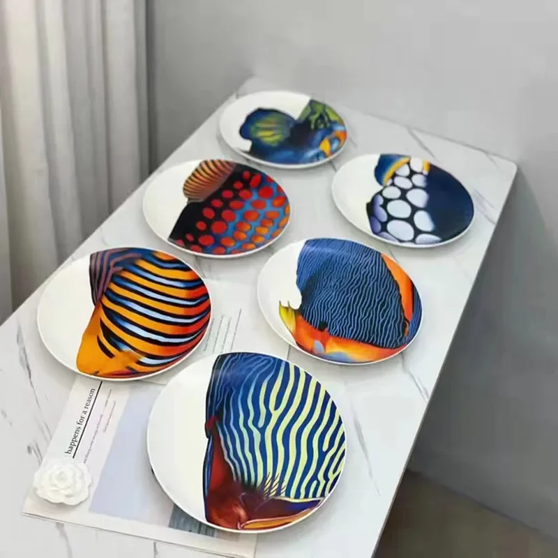Bone China Household Western Food Plate Set Deep-sea Fish Series European Style Hotel Set Plate Dim Sum Plate Gifts