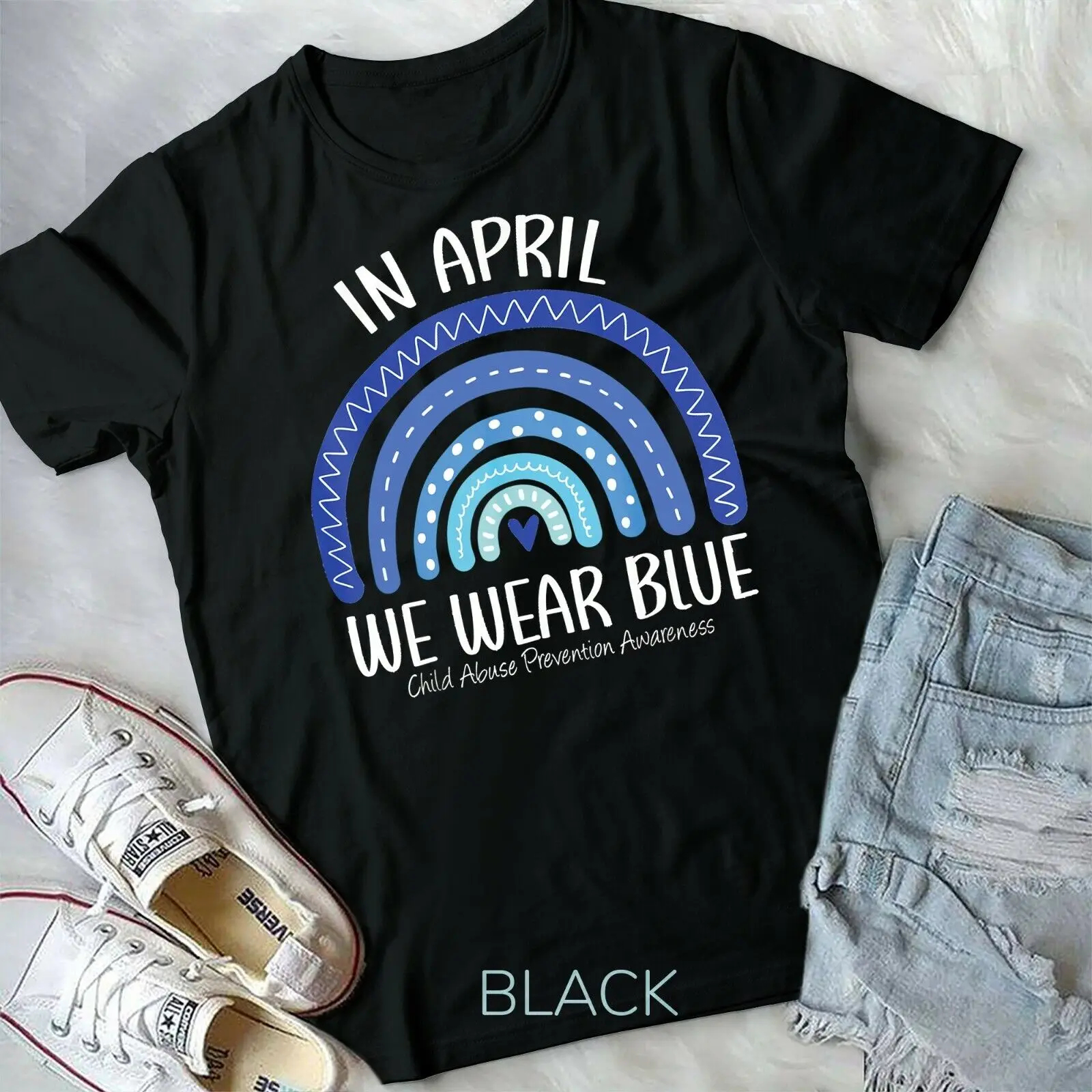 Rainbow April We Wear Blue Child Abuse Prevention Awareness T-Shirt