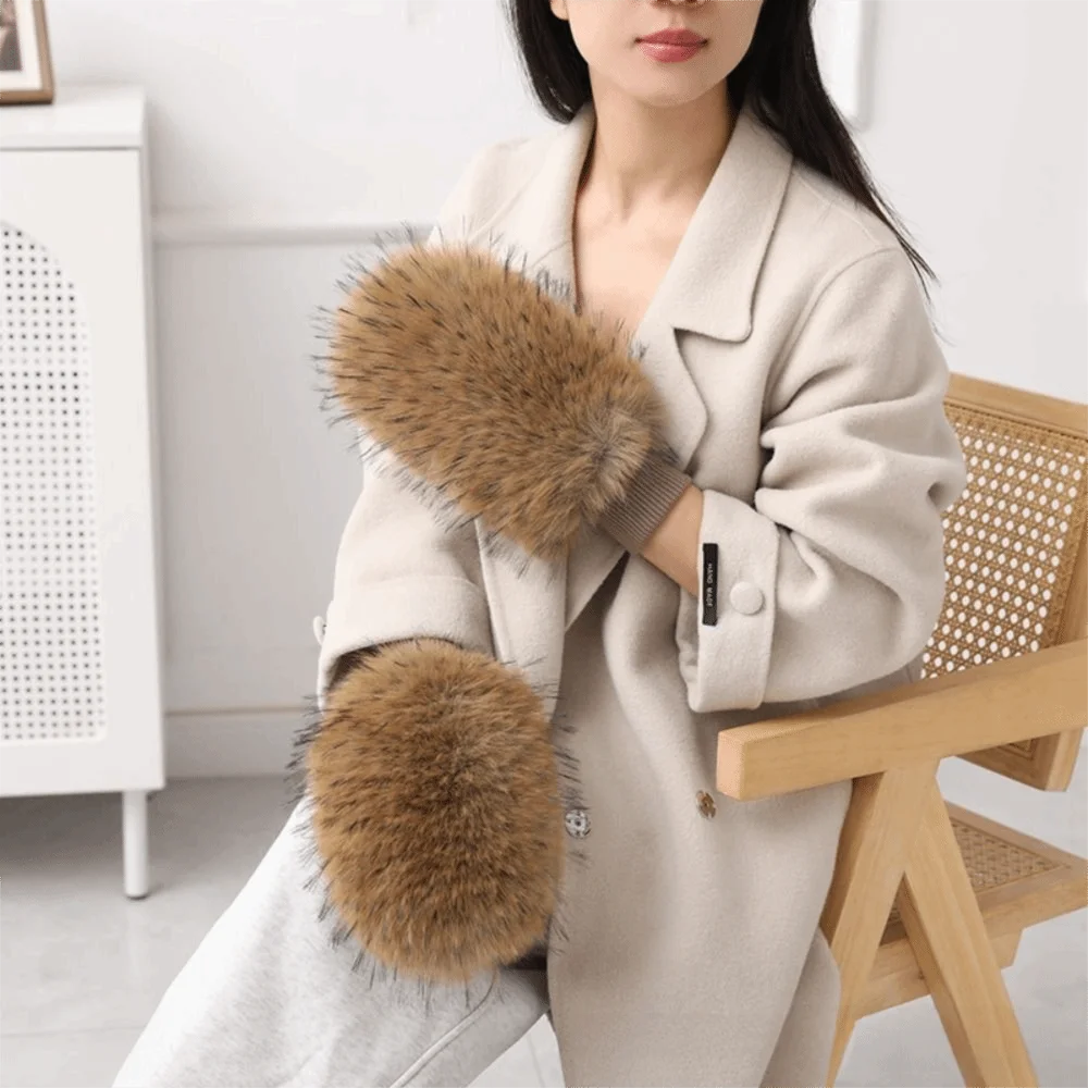 New Solid Color Mitten Gloves Warm Thicken Fur Gloves Imitation Rabbit Fur Soft Full Fingers Gloves Winter Autumn