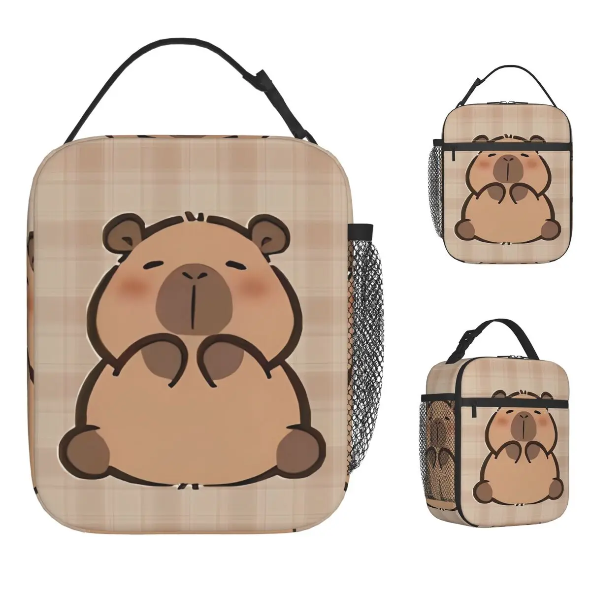 

Cute Capybara Lunch Bag Portable Zipper Lunch Box Girls Travel Print Cooler Bag Vintage Oxford Tote Food Bags