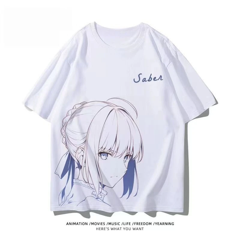 

Футболка Fgo Fate с короткими рукавами из чистого хлопка My King Saber Altoria, аниме, периферийные мужские и женские повседневные топы, свободные летние