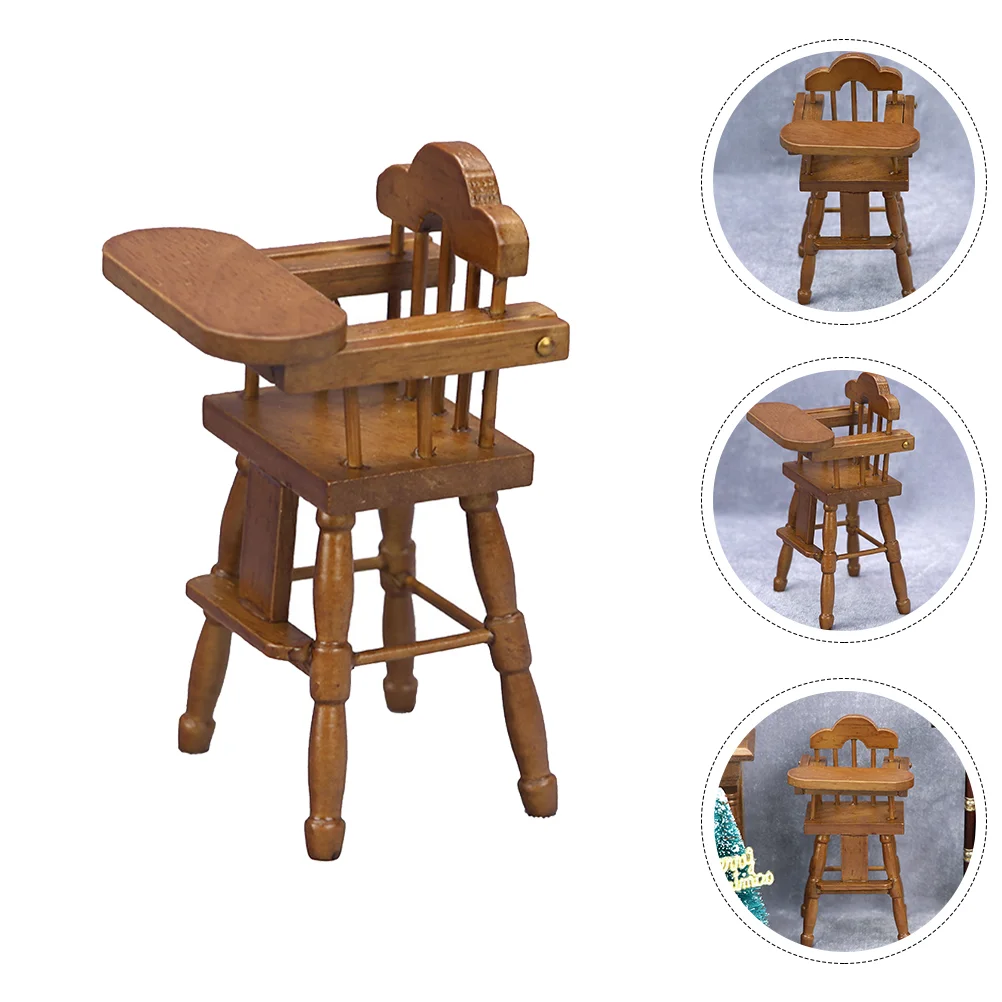 Mini Children's Dining Chair Baby High Model Adorable House Furniture Wooden Miniature Dollhouse Decor Adornment