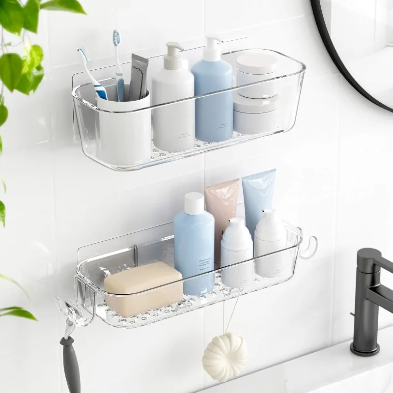 

Shower Caddy, Adhesive Shower Organizer Rustproof Shelf with Razor Holder and Hook, Wall Mounted Shelves Rack for Bathroo