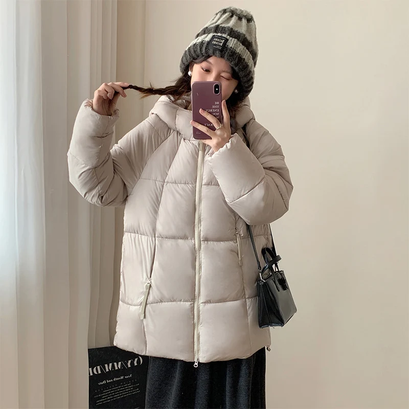 Winter Women Mid-Length Parkas Coat Women Pocket Casual Hooded Down Cotton Coat Full Zipper Windproof Warm Quilted Jacket Mujer