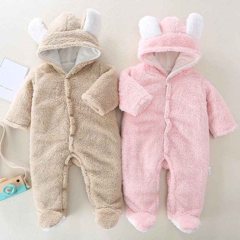 Winter Baby Boy Girl Romper Hooded Cartoon Style Toddler Kid Playsuit Jumpsuit Children Clothing Infant Bodysuit Overalls A1255