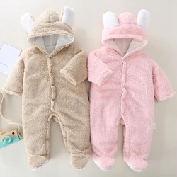 Winter Baby Boy Girl Romper Hooded Cartoon Style Toddler Kid Playsuit Jumpsuit Children Clothing Infant Bodysuit Overalls A1255