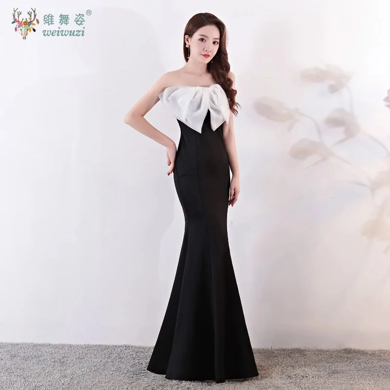 

Korean Style Minimalist Strapless Sleeveless Mermaid Slim Fit Evening Dress with Three-dimensional Bow Embroidery Evening Dress