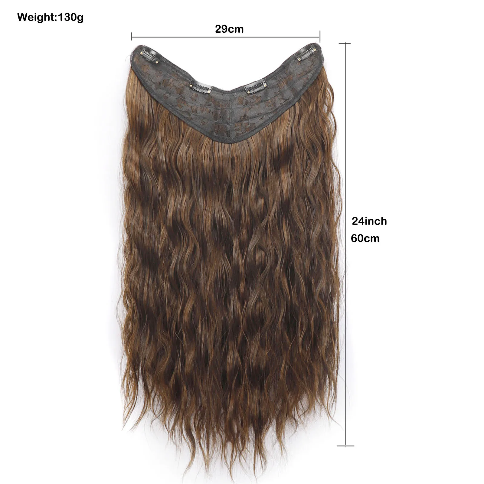 Jeedou Synthetic Hair Clip in Hair Extension V-Shape One Piece With 4Clips Long Wavy Hair Black Brown Color Hairpieces