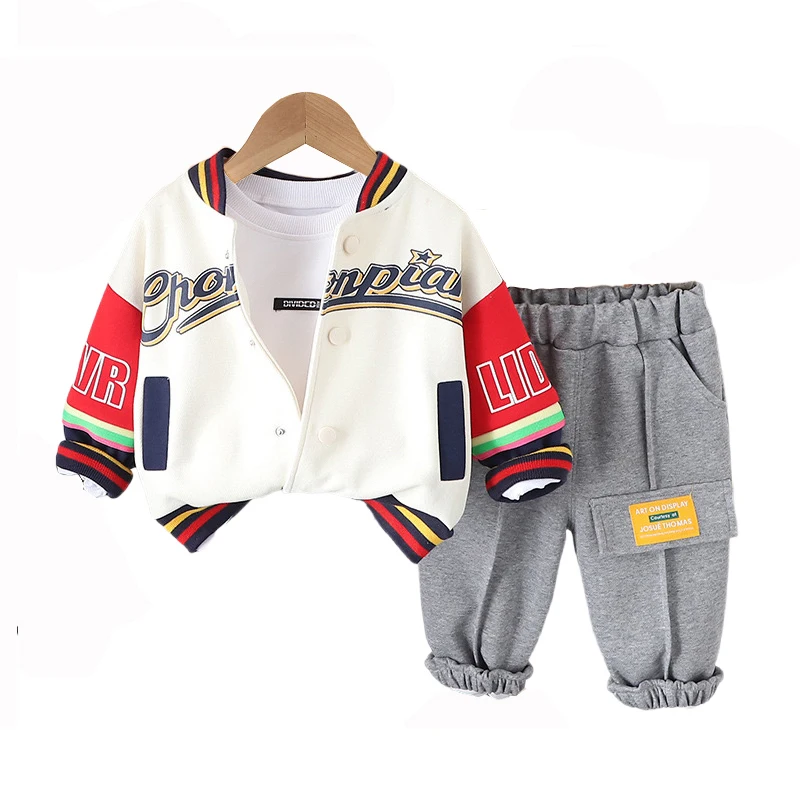 

Kids Clothes 2024 Luxury Baby Boy Fall Fashion Patchwork Letter Cardigan Coats + T-shirts + Pants Suit Toddler Boys Outfits Set