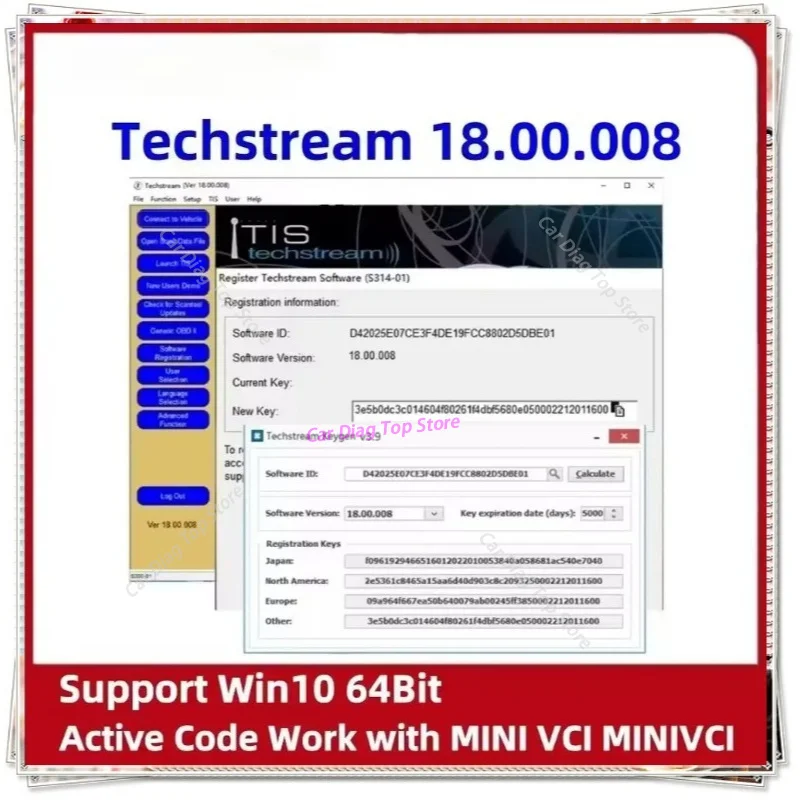 2026 hot sell new  For TOYOTA TIS Techstream 18.00.008 Software Link and Active Code Work with MINI VCI MINIVCI Newest Version