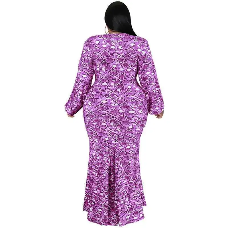 My1038 대형 여성 긴 소매 Fishtail 드레스 랩 엉덩이 인쇄 패션 드레스 새로운 긴 2025 파티 여름 Elegantes 캐주얼 Y2k