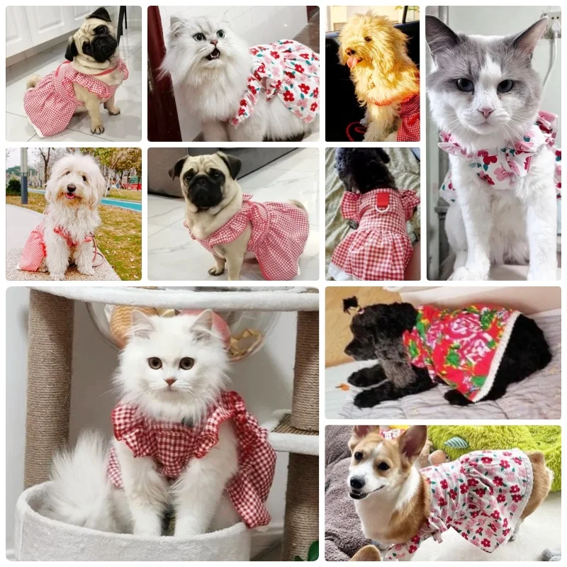 Fashion Print Pet Dog Dress Cute Soft Dog Clothes Summer Puppy Princess Skirt Pet Cat Flying Sleeve Dress Chihuahua Dog Clothes