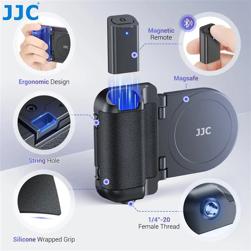 JJC Magnetic Snapgrip Phone Hand Grip Magsafe Handheld Bluetooth Remote Control Handle Shutter Phone Tripod Mount for Vlog