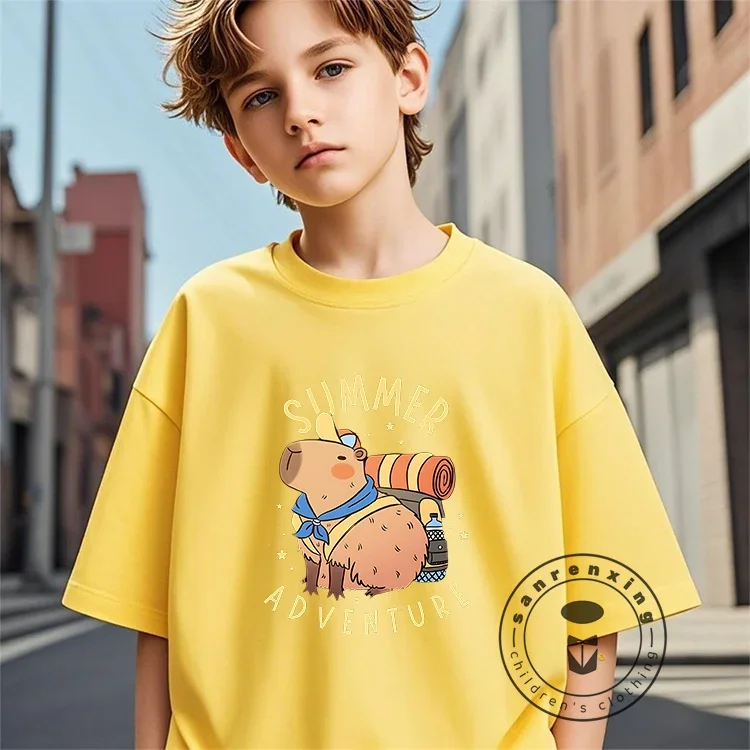 

Cute Capybara Print Children's Short Sleeve Casual T-Shirt Summer Unisex Short Sleeve Casual Top Gift For Boys And Girls