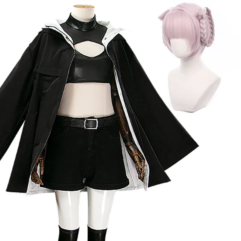 Call of The Night Anime Cosplay Costume Nazuna Nanakusa Vampire Black Coat Cloak Vest Wig Light Pink Braid Hair Halloweena;2'k, - view 2