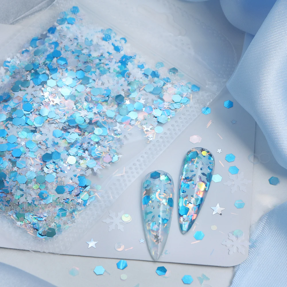 5g Blue White Snowflakes Sequins For Epoxy Resin Mold Filling Christmas Day Stars Glitter Resin Shaker Fillers Xmas Gifts DIY