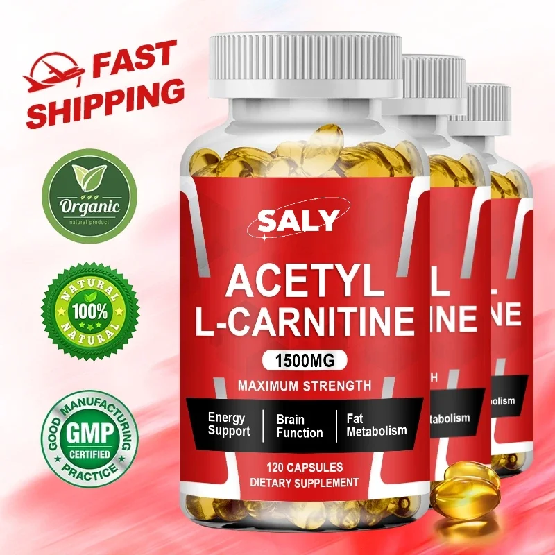 Cápsulas de Acetil L-Carnitina 1500 Mg, Suplemento Energético, Suplemento para la Memoria, Aminoácido en Forma Libre, Soporte para el Óxido Nítrico