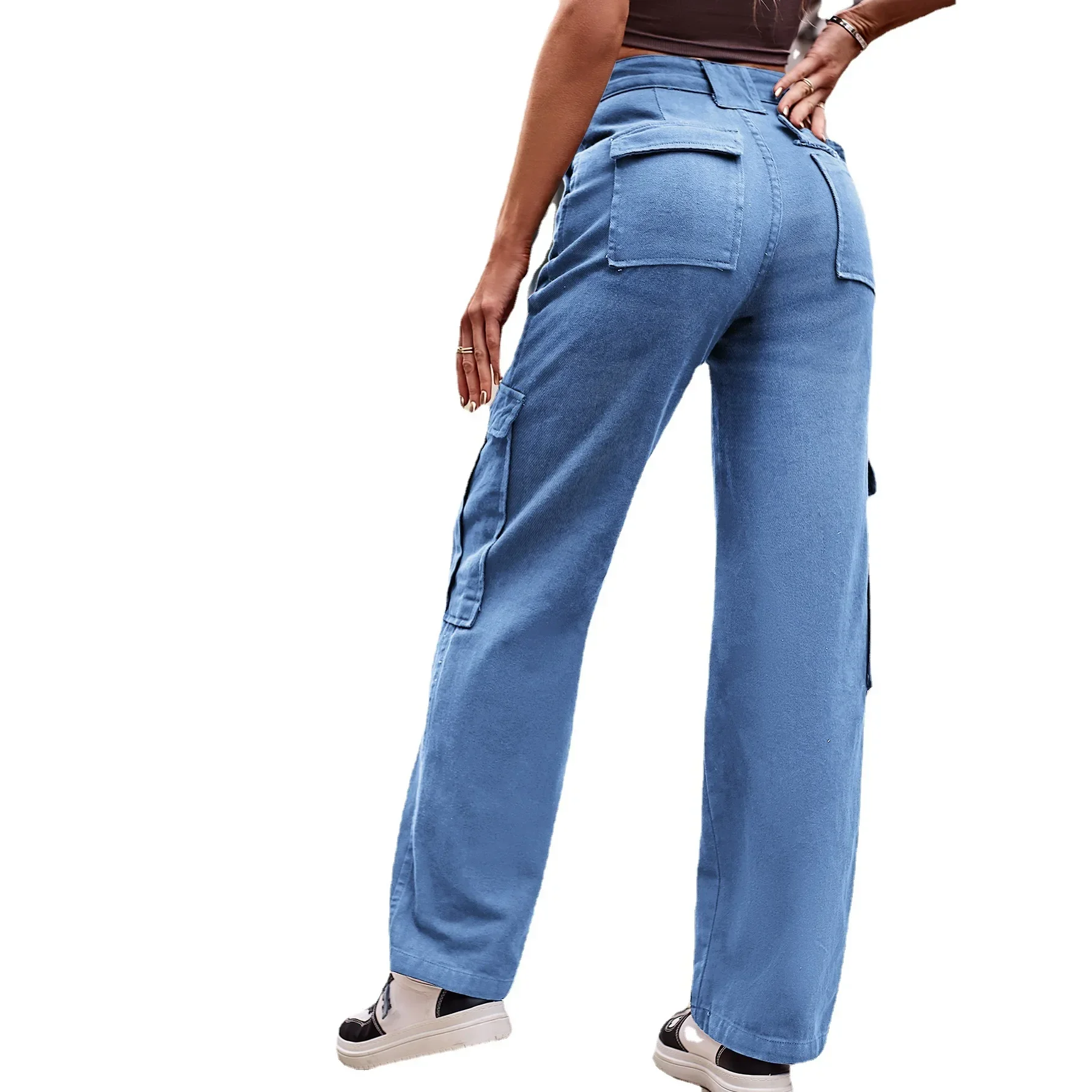 

Cargo Pants Women Vintage Jeans Mid Waist Multiple Pockets Denims Autumn Hip Hop Streetwear Washed Straight Trousers