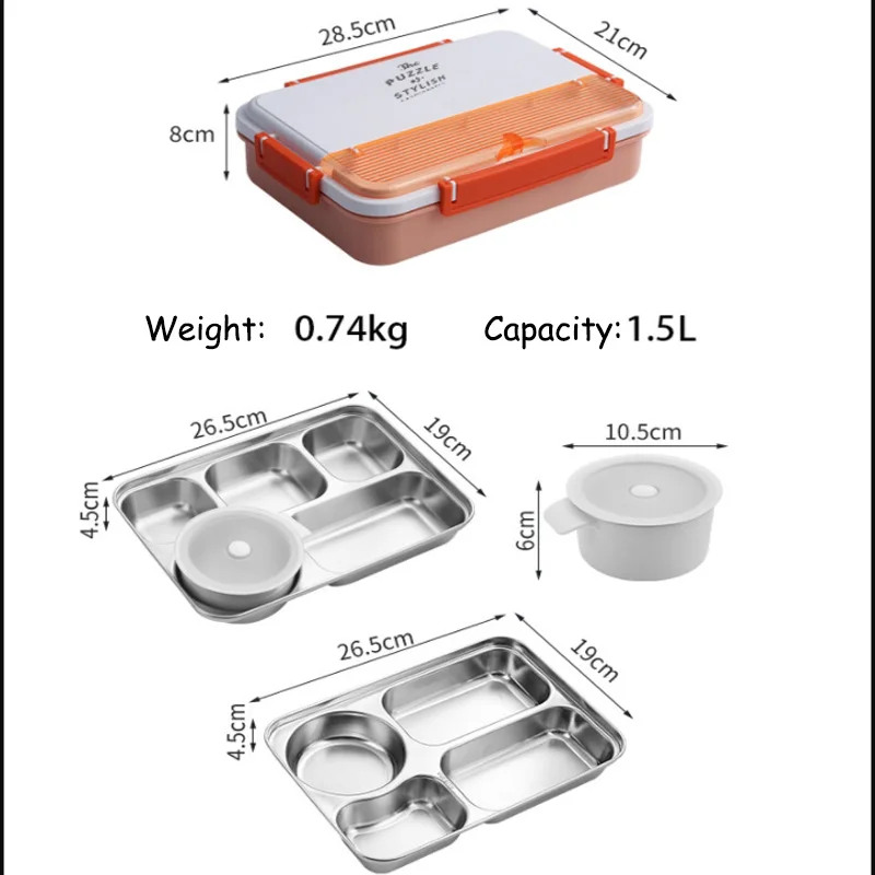 1.5L Stainless Stee Lunch Box With Spoon Leak-proof Lunch Bento Boxes Dinnerware Set Adult Children Food Container