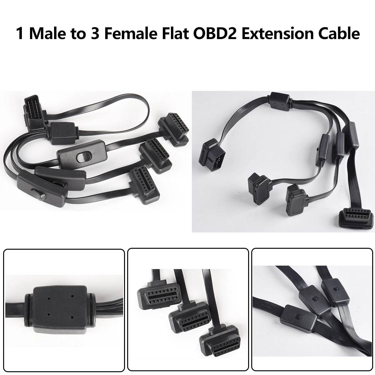 3 IN 1 Flat+Thin Cable 8Pin 16Pin OBD2 Extender ELM327 Male To Dual Female Y Splitter Cable 8Pin Elbow OBDII Extension Connector