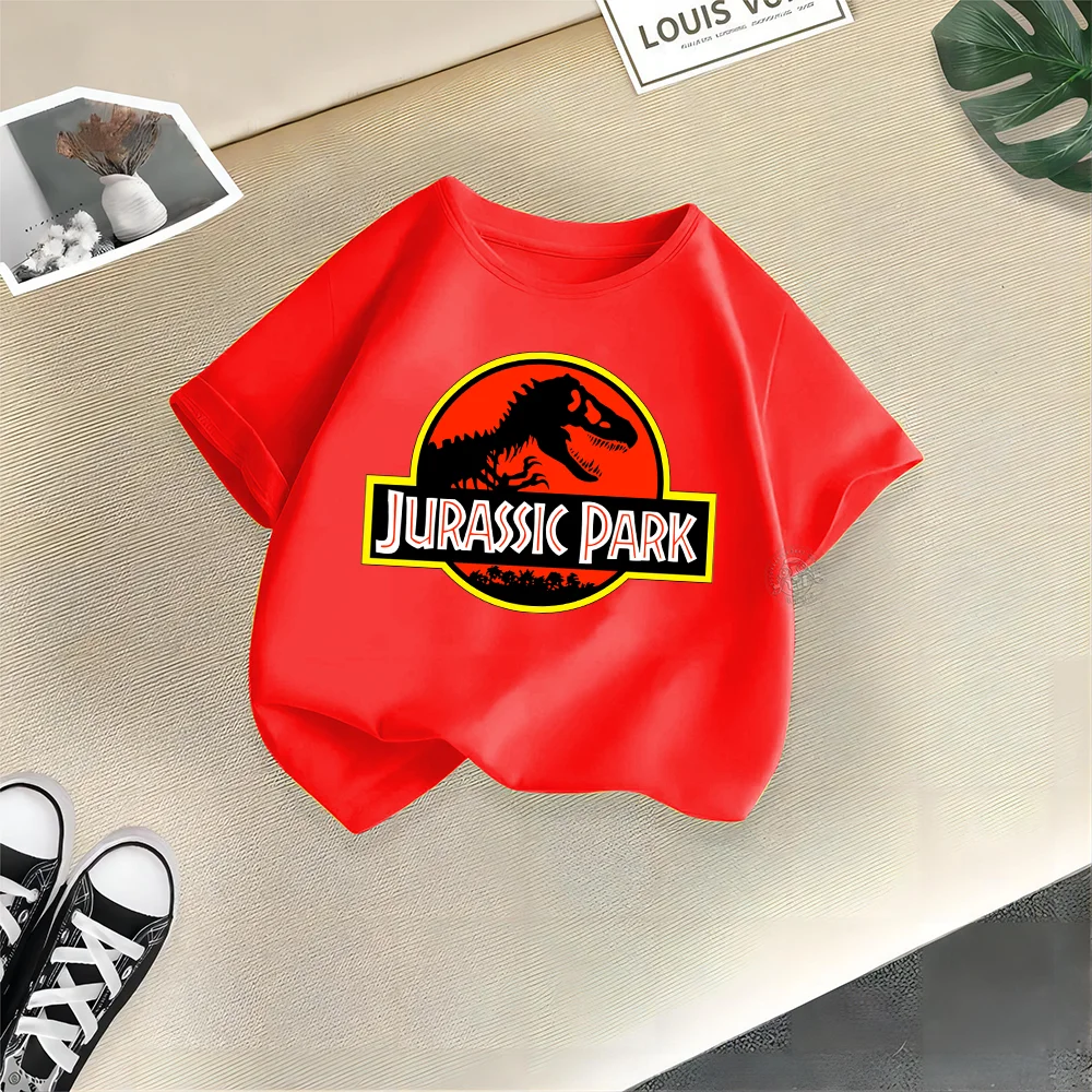 Jurassic Teen 100% Cotton T Kids Little Dinosaur Print Comfortable Top Boys Girls Outdoor casual sports short sleeve T-shirt