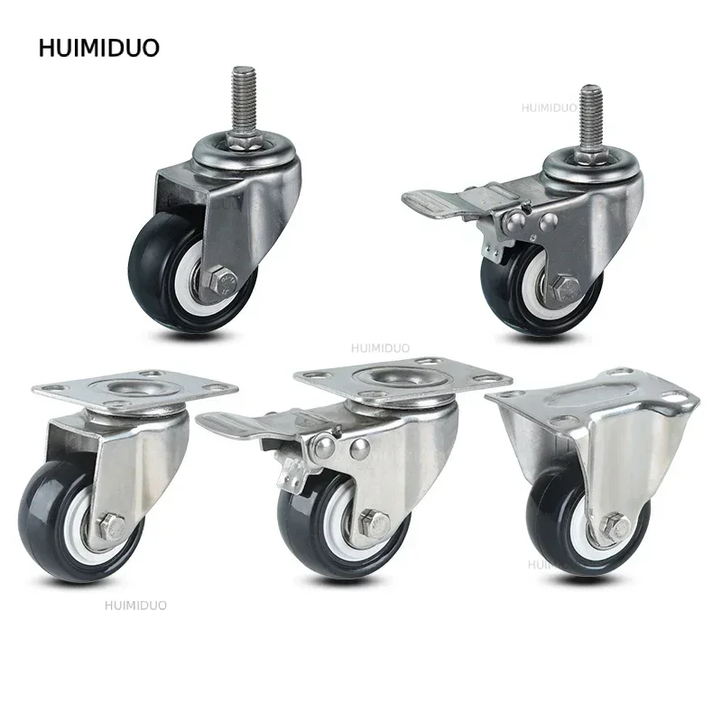 304 Stainless Steel Casters Wheels 4Pieces Polyurethane Tread Mute No Rust For Humid Environment Industrial Casters