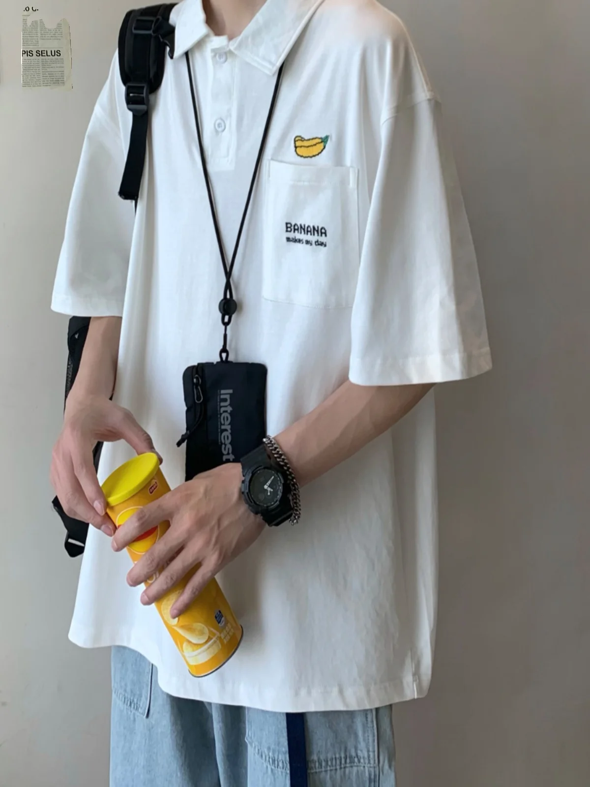 

Свободная футболка в японском стиле с коротким рукавом, летняя, модная, брендовая, молодежная, с отложным воротником, для подростков