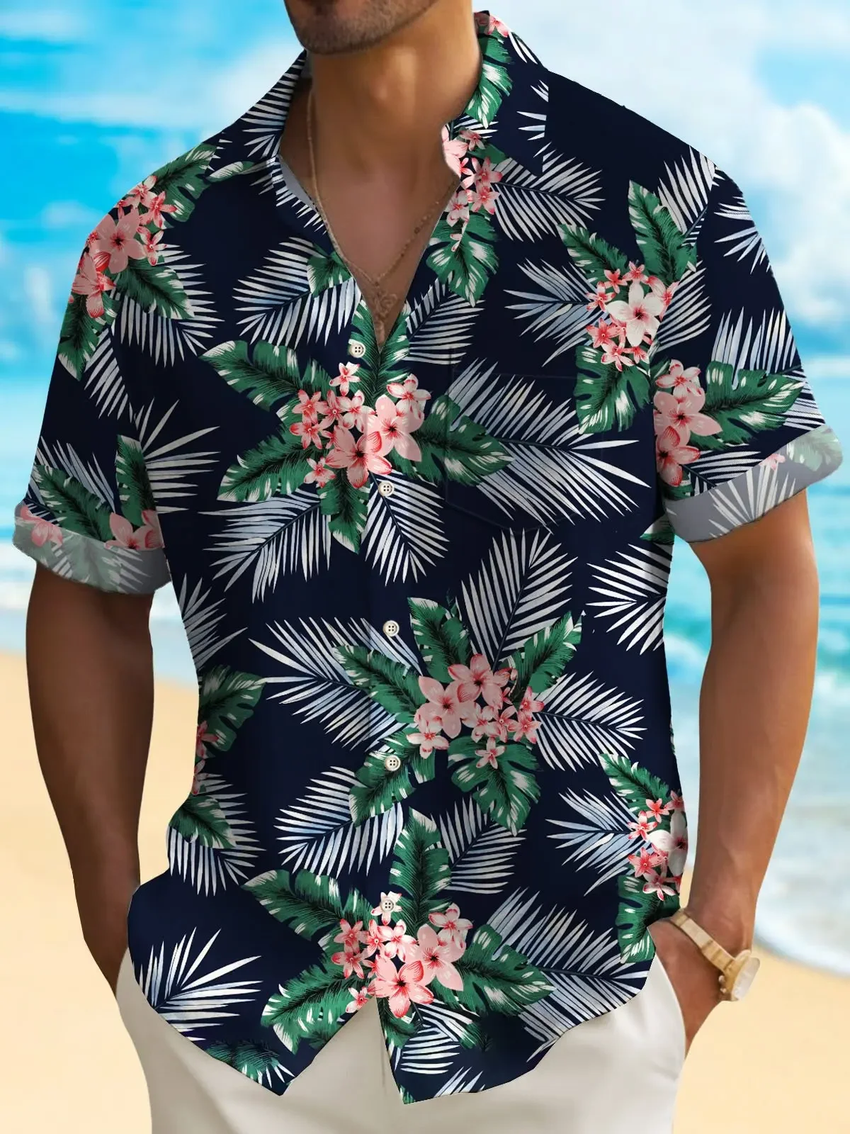 

Hawaiian Casual Polyester Shirt, Men, Short Sleeve, Colorful, Surfing, Palm, AMP, Summer