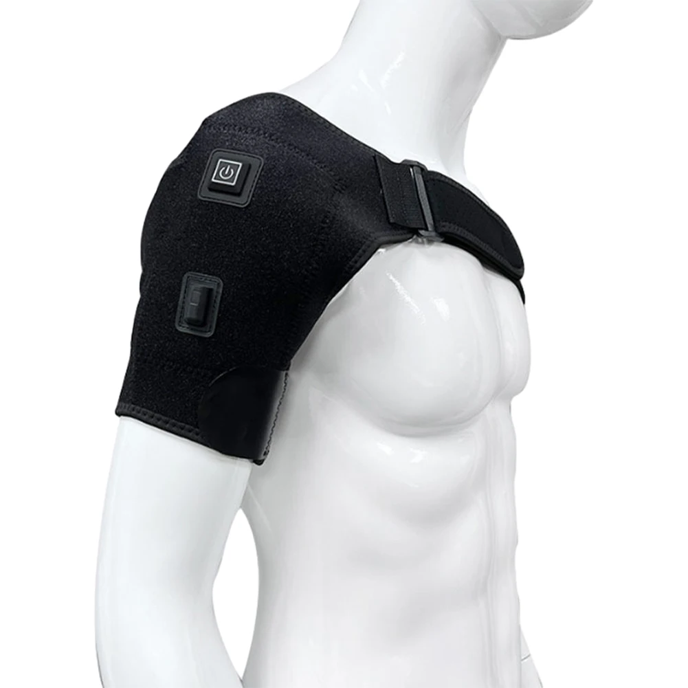 Unisex Heated Shoulder Compression Sleeve 3 Heat Settings Electric Neoprene Shoulder Strap Warm with String Bag for Pain Relief