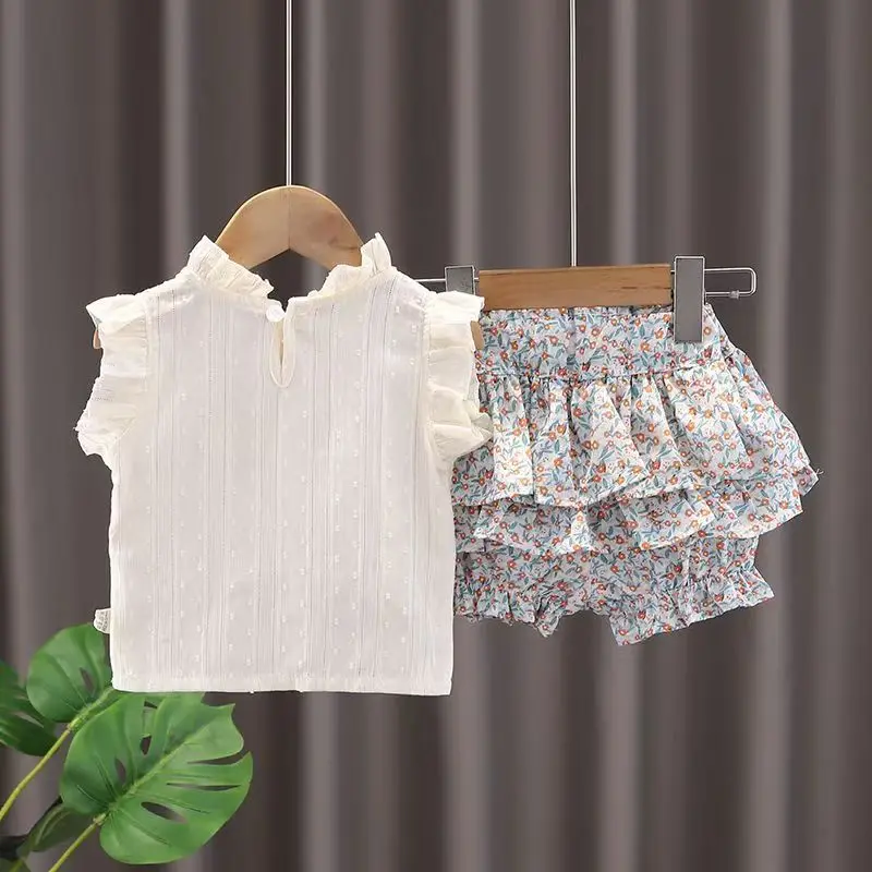 2024 New Girls' Suit Summer Children's Dress Baby Girl Fashionable Children's Top+Skirt Two-Piece Set image 2