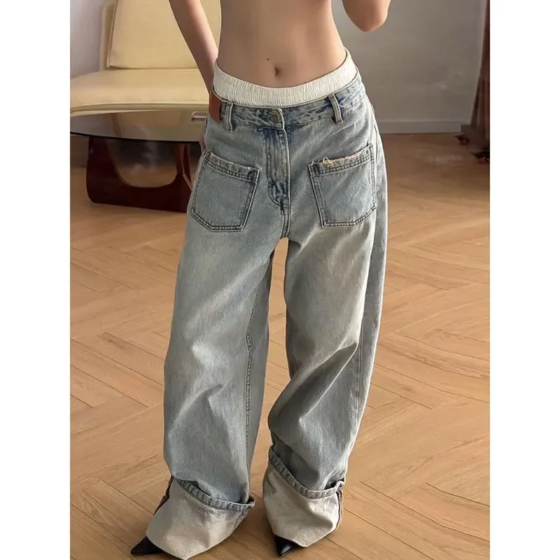 

Light Blue Baggy Mom Jeans Women Harajuku Vintage Y2k Denim Trousers Japanese 2000s Style Oversize Boyfriend Jeans Pants Clothes