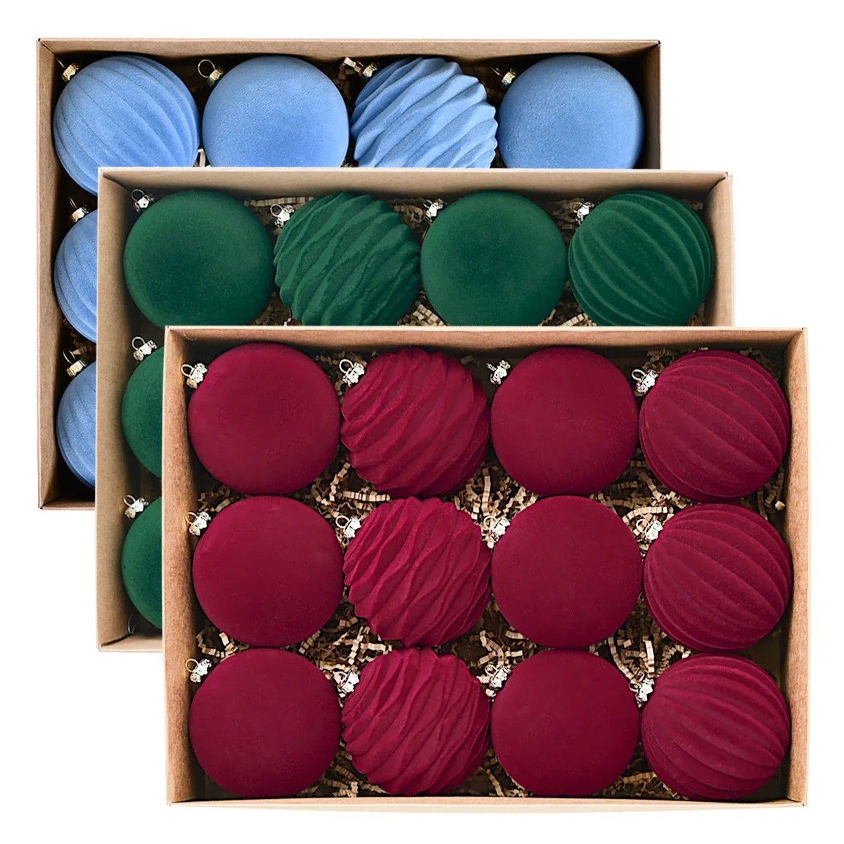 

12pcs/box NEW Velvet Christmas Balls Luxurious Flocked Tree Balls 80mm Round Wine Red/Green/Blue Pendant Christmas Decorations