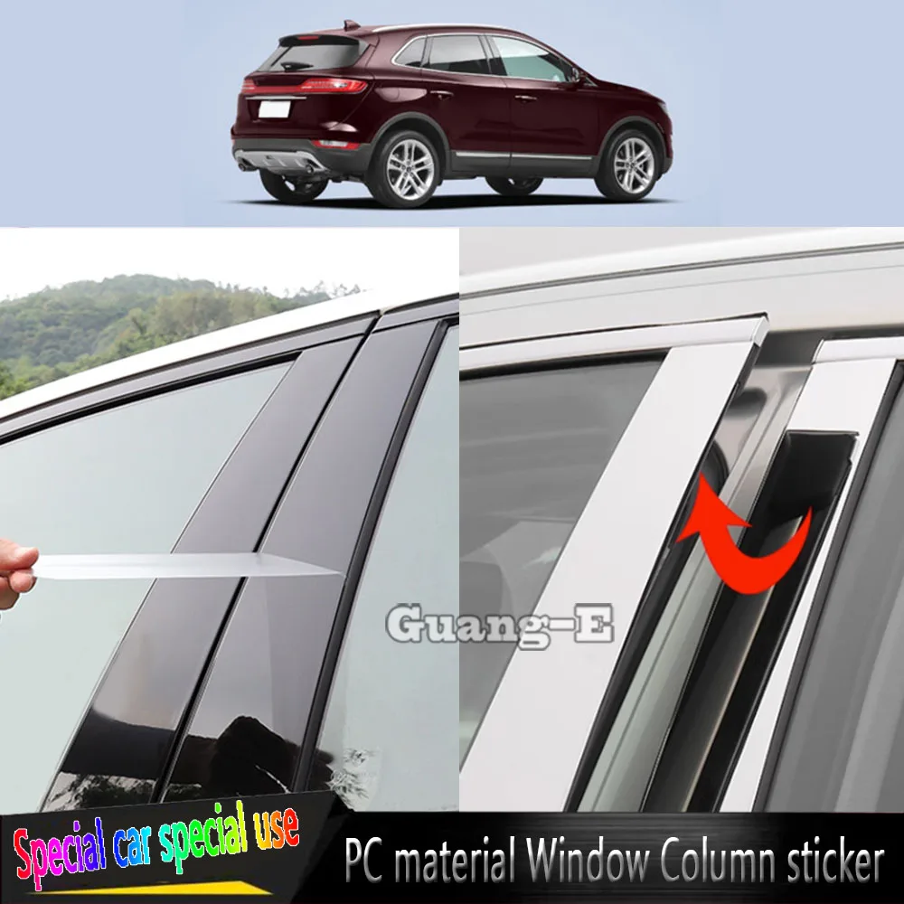 For Lincoln MKC 2015-2020 Car TPU/Glossy Mirror Pillar Post Cover Door Trim Window Piano Black Molding Sticker Plate 8pcs