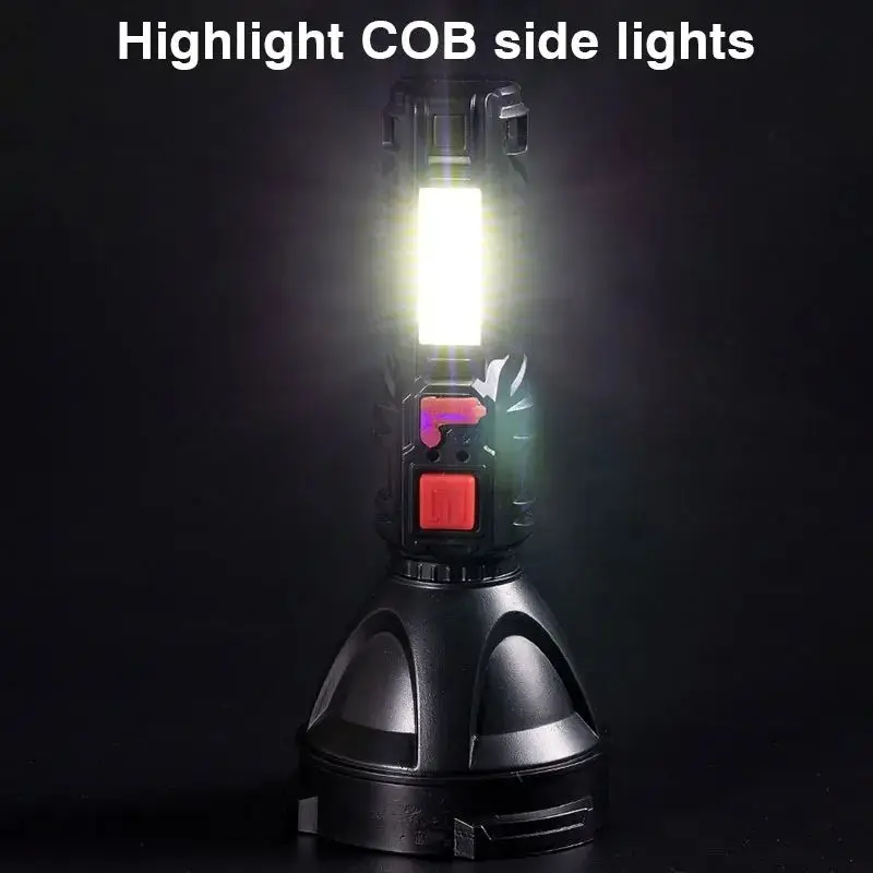 Powerful Tactical Flashlight COB Read Torch Light Home Use Outdoors Waterproof Long Distance High Power LED Rechargeable Lamp