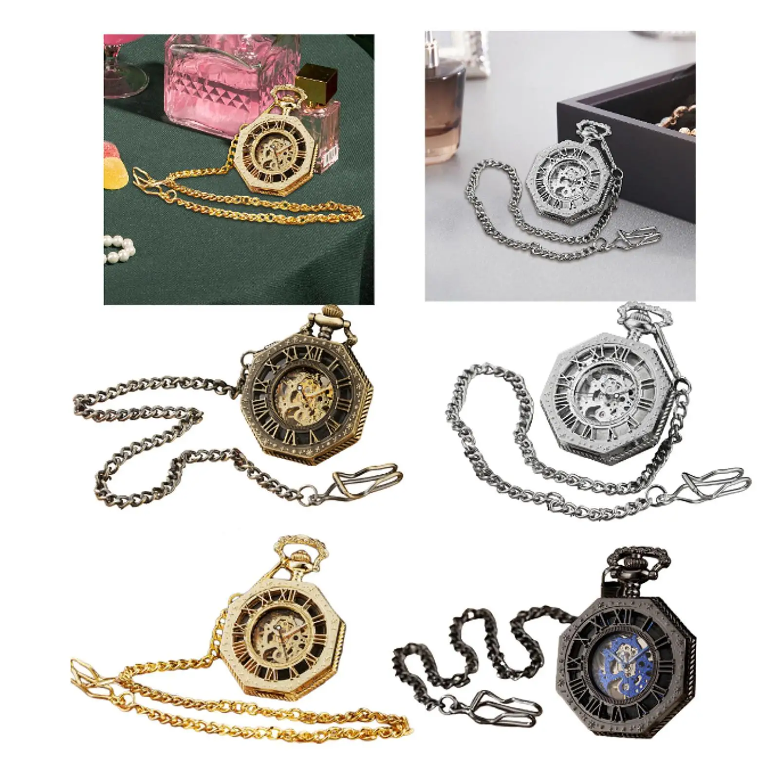Roman Numerals Scales Engraved Delicate Vintage Pocket Watch Fashion Accessory with Chain for Fathers Day Men Daddy Boys Holiday