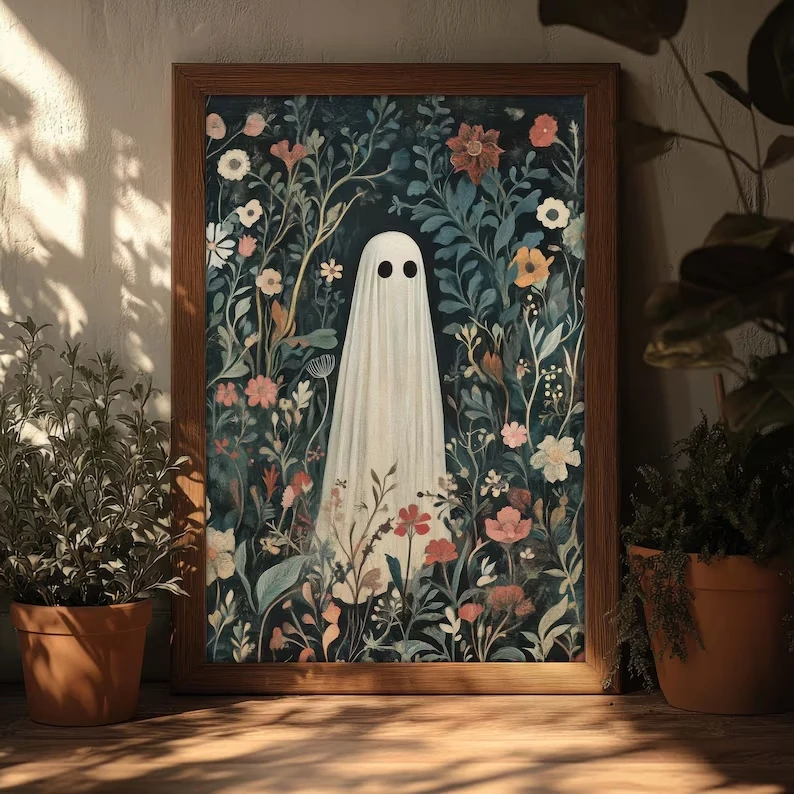 Modern Halloween  Whimsical Ghost Wall Art Print Canvas Painting Poster Picture For Living Room,Bedroom Home Decor