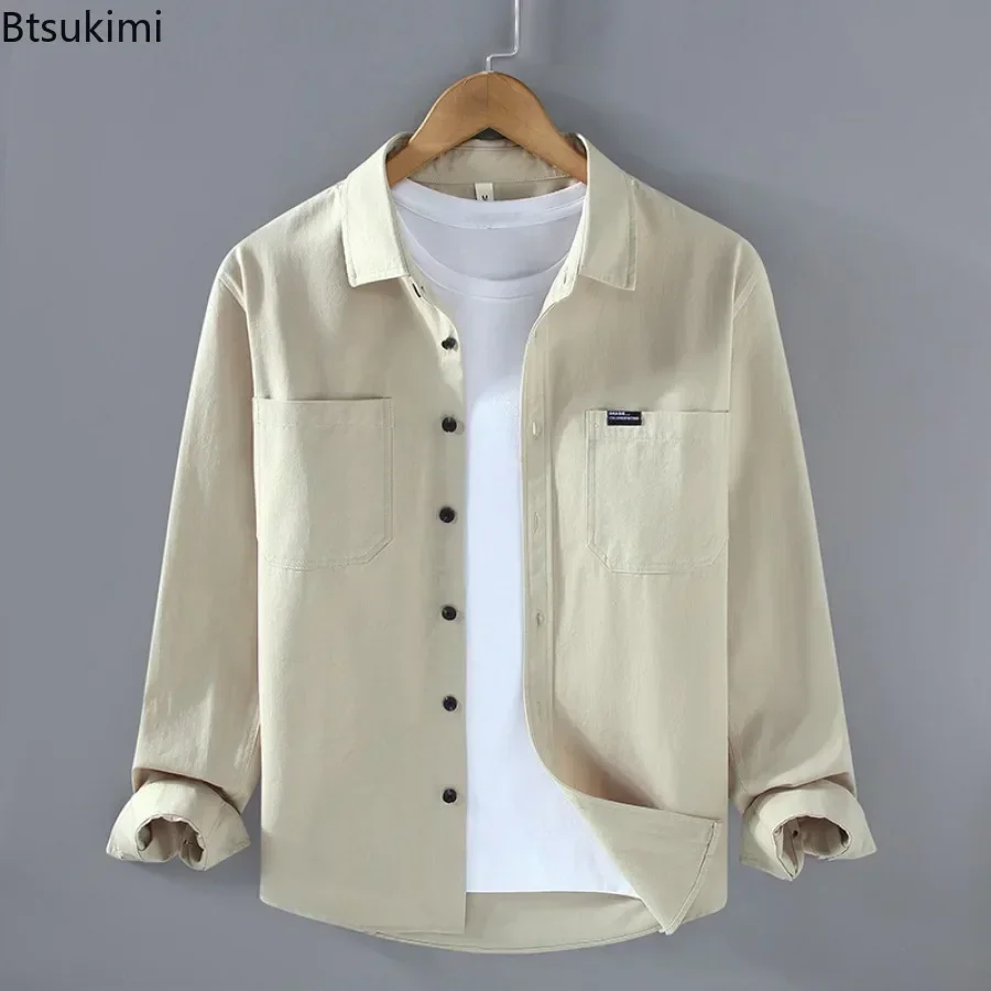 

Spring New Men's Long-sleeved Casual Shirts Japanese Style Loose Simple Shirt Coats Breathable Versatile 100% Cotton Blouse Male