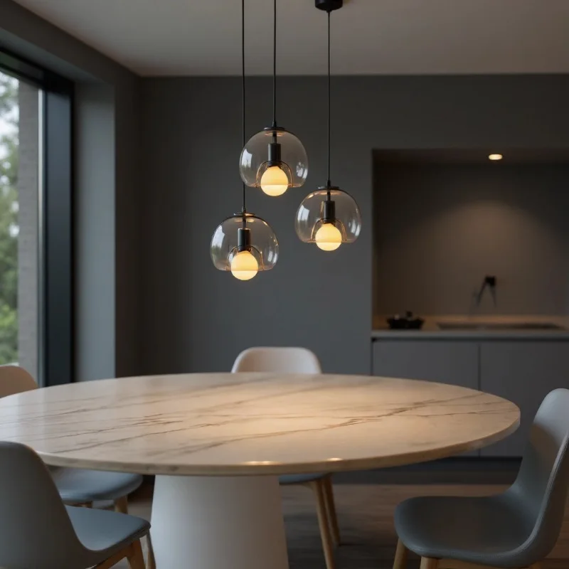 Modern Clear Glass Luster LED Pendant Light E27 Rotundity Chandelier Living Room Restaurant Kitchen Bedroom Indoor Hanging Light