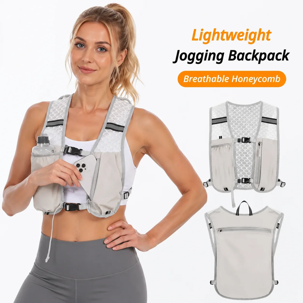 Biking Running Storage Vest Backpack Lightweight Running Vest Reflective Hydration Water Chest Pack Phone Storage Pocket