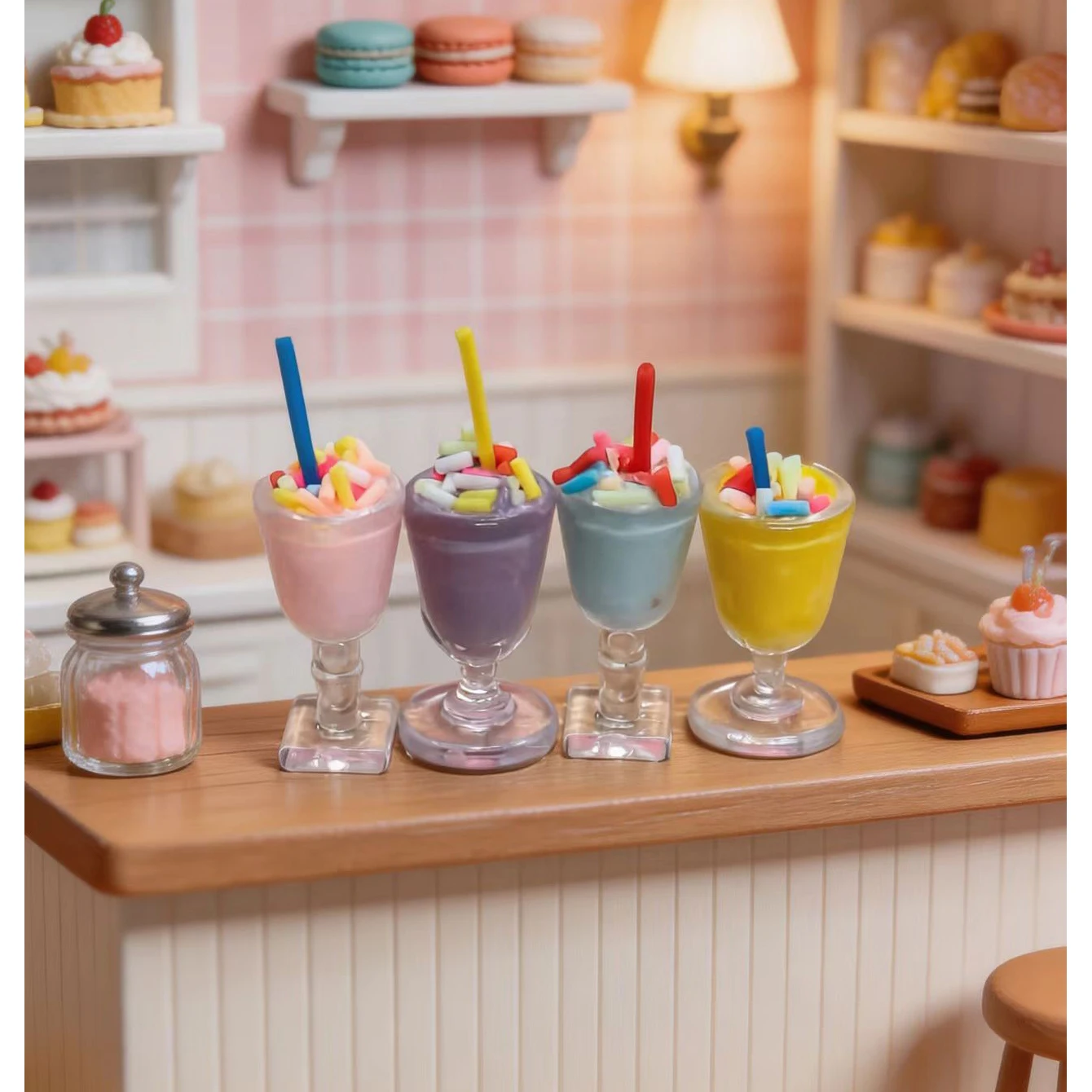 4 piezas de vasos de batidos en miniatura, juguetes de comida, adornos de escena a microescala, decoraciones para tiendas de postres de casas de muñecas