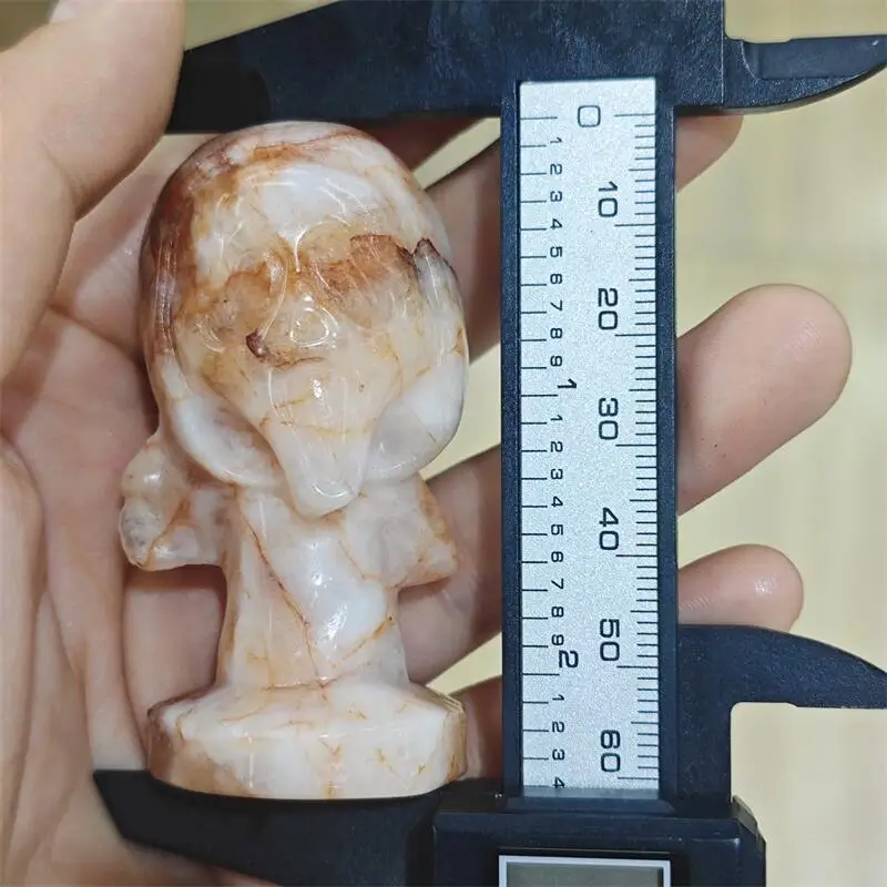 Natural Red Fire Quartz Hematoid Skull Ghost Carving Healing Reiki Figurine Crystal Carving Statue Crafts Home Decorat Gift 1PCS