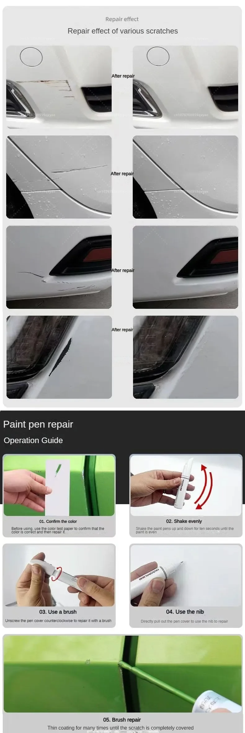 Für Volkswagen Scirocco Touch Up Farbe Kratzer Entfernung Reparatur Farbe Autolack Schutz Klar Mantel Stift Kiesel Weiß Candy Weiß – Detail 7