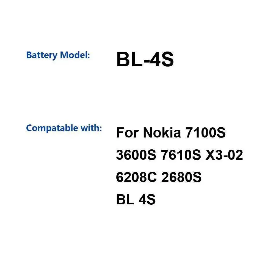 860Mah BL-4S توافق عالي بطارية الهاتف المحمول عالية الكفاءة لنوكيا 7100S 3600S 7610S X3-02 6208C 2680S