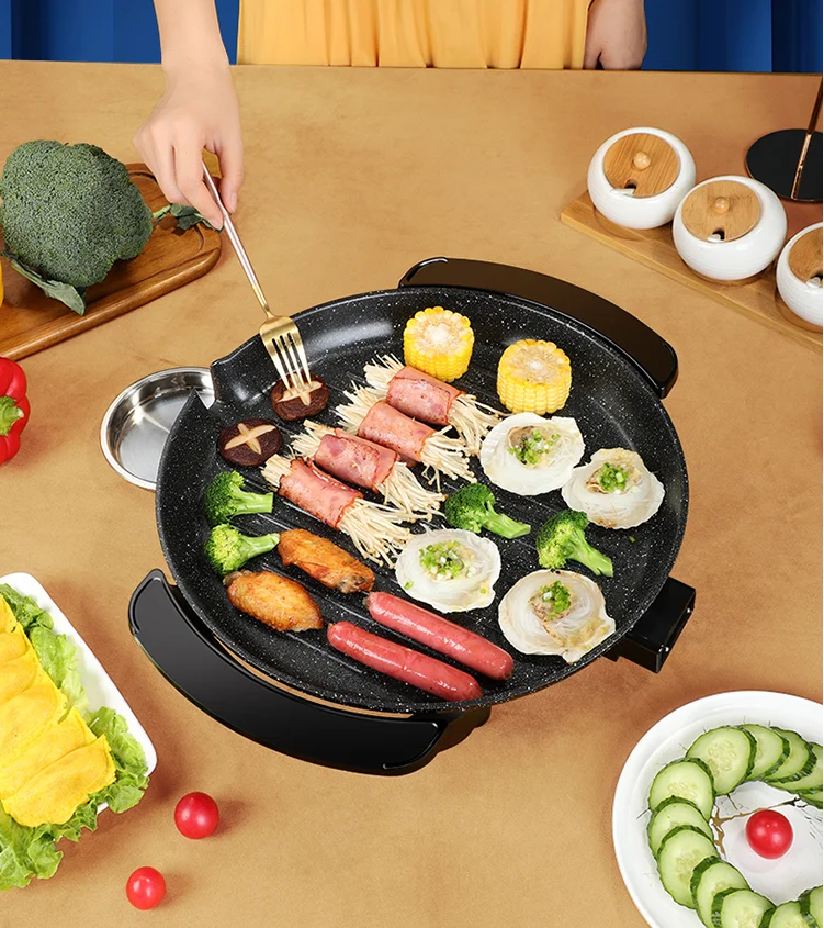 

220V Smokeless Electric Food Grill Non-stick Barbecue Meat Electric Grill Pan Multifunctional Frying Pan Home Appliance