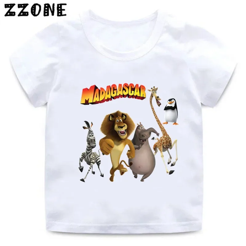 Animals Of Madagascar Lion Zebra Giraffe Print Cartoon Kids Funny T-Shirts Baby Boys Summer T shirt Children Tops Girls Clothes